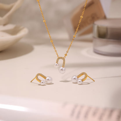 LIORA Pearl Arc Set - Gold - Front View - Ohh Glam