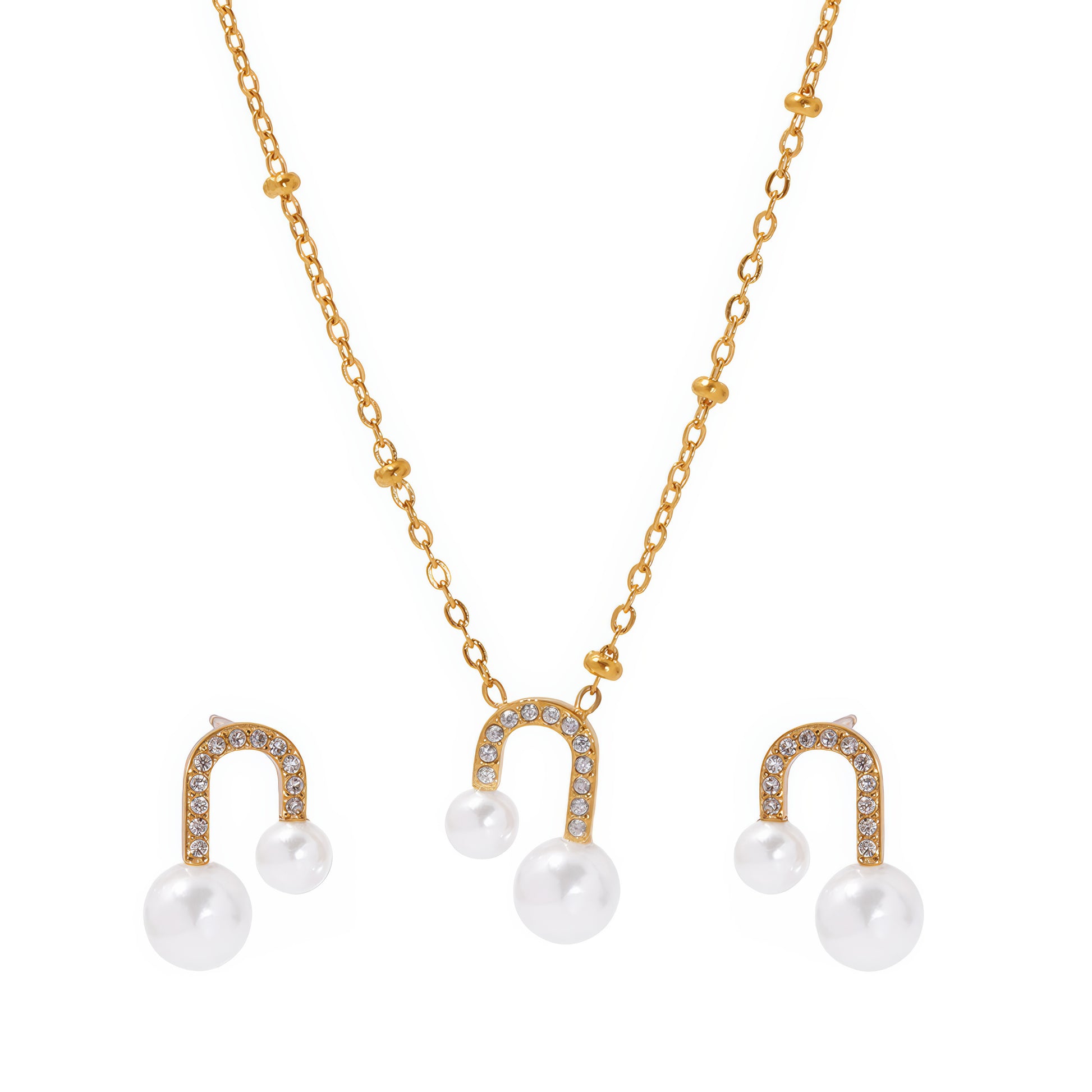 LIORA Pearl Arc Set - Gold - Side View - Ohh Glam