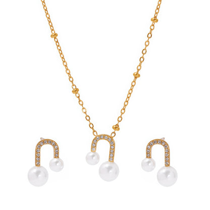 LIORA Pearl Arc Set - Gold - Front View - Ohh Glam