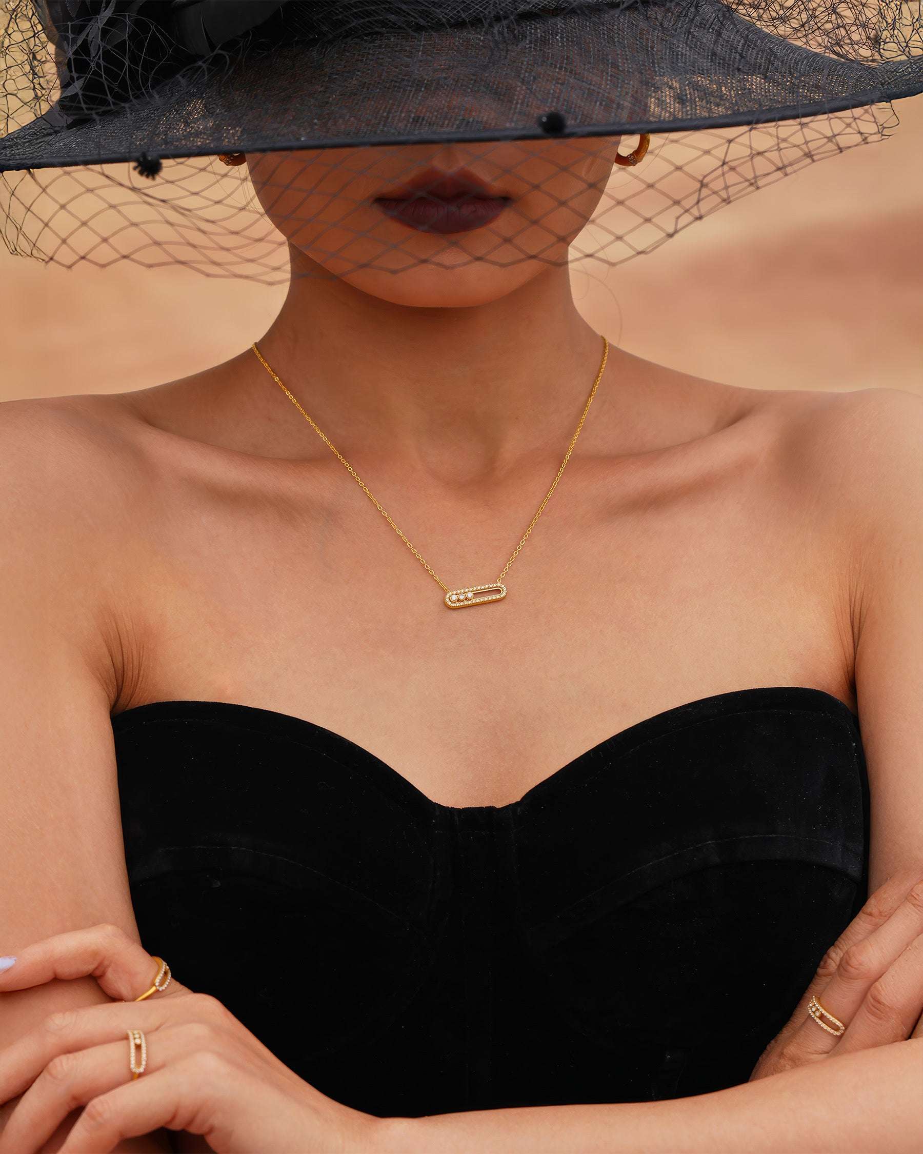 LUMIÈRE Crystal Bar Necklace - Gold - Detail View - Ohh Glam