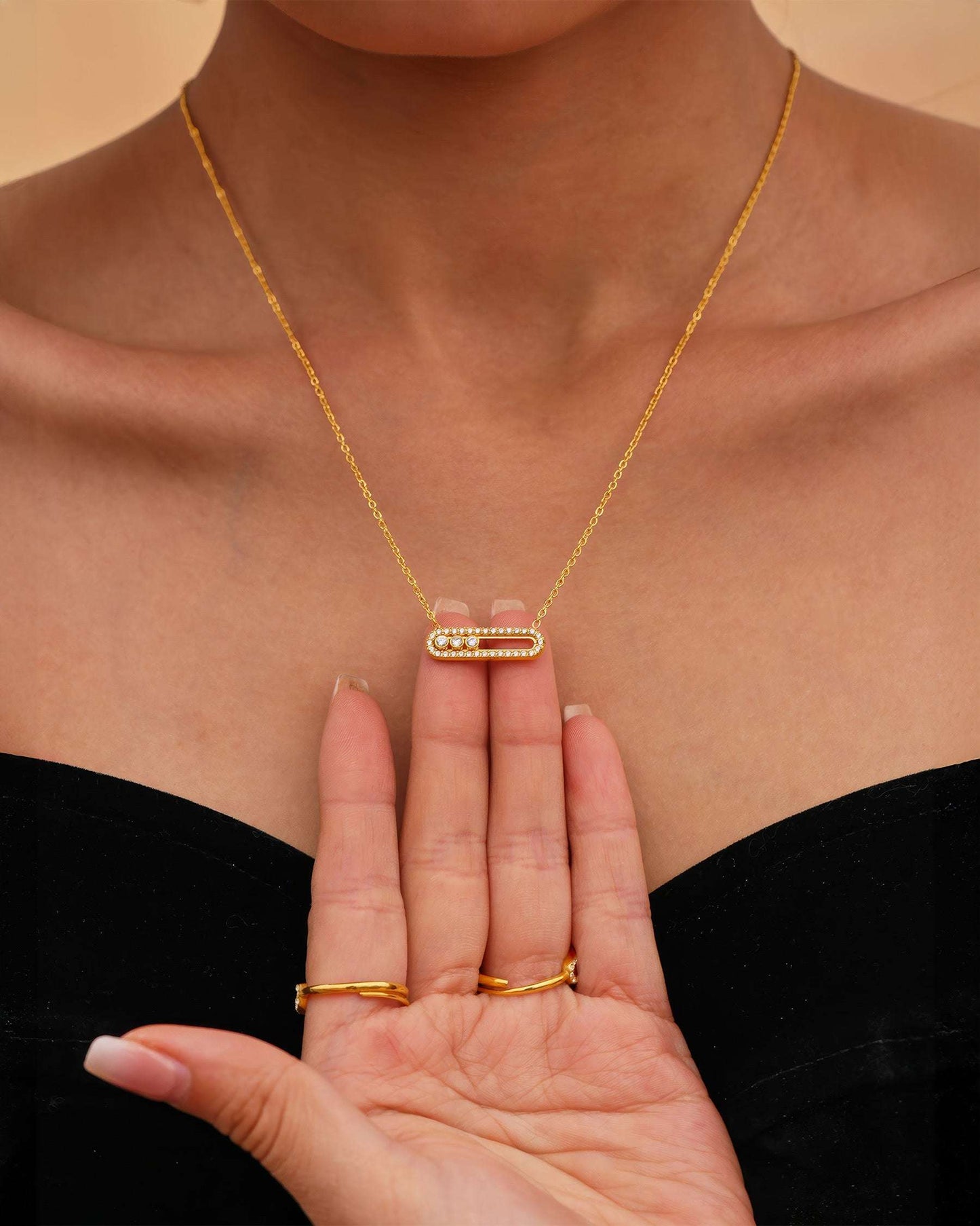 LUMIÈRE Crystal Bar Necklace - Gold - Additional View - Ohh Glam