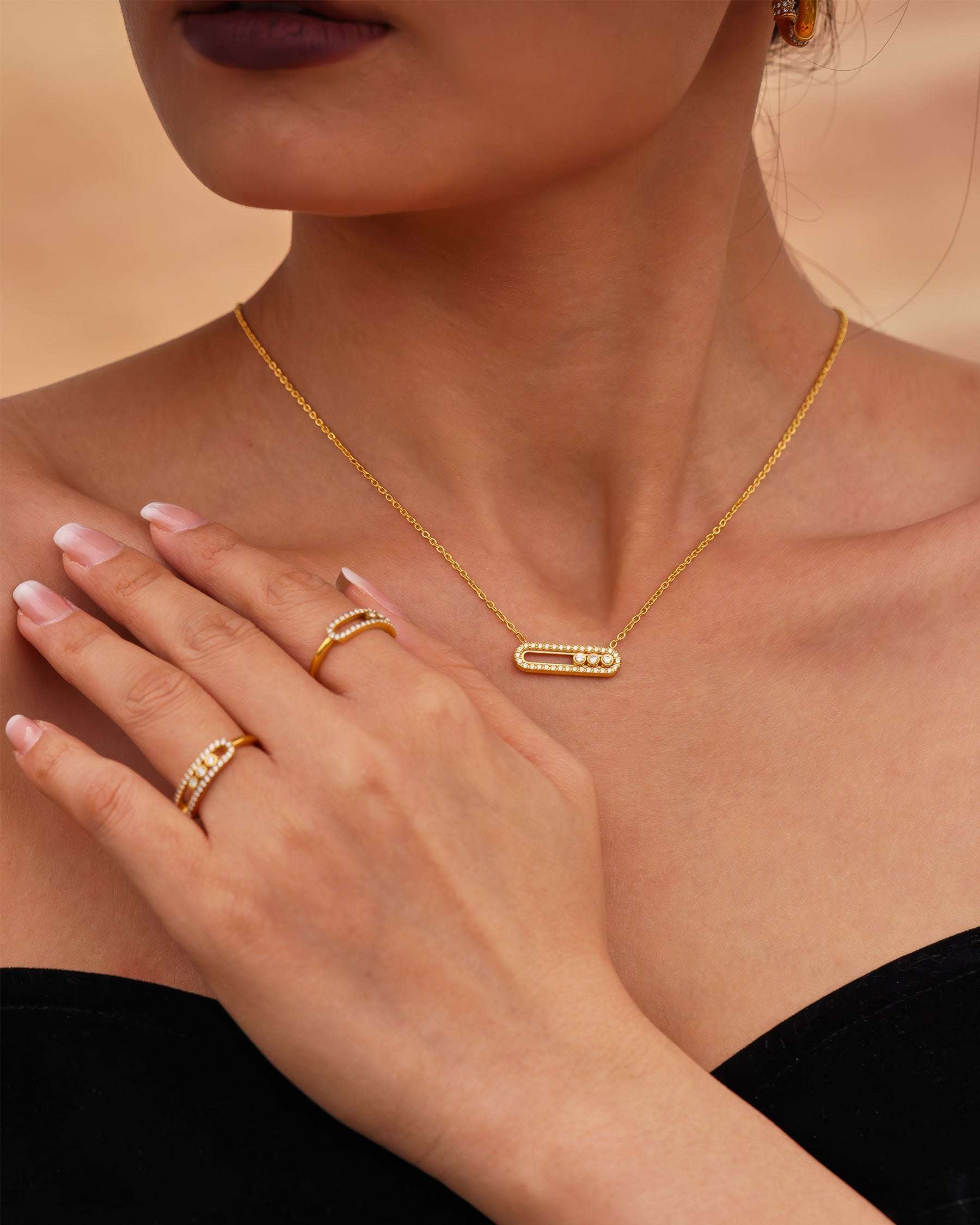 LUMIÈRE Crystal Bar Necklace - Gold - Side View - Ohh Glam