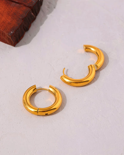 LUNA Minimalist Hollow Hoop Earrings - Gold - Back View - Ohh Glam