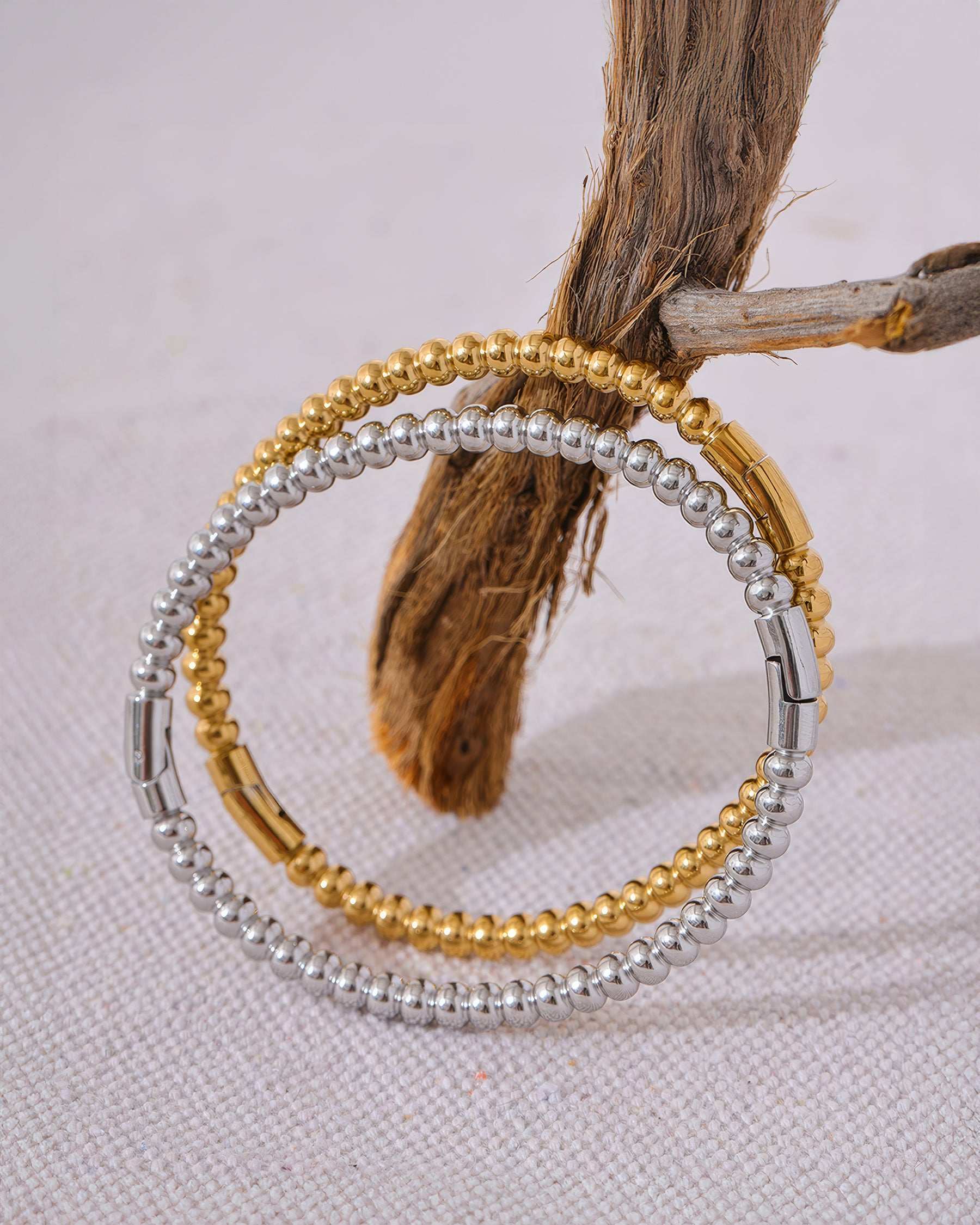 LUXE Beaded Bangle Bracelet - Gold - Back View - Ohh Glam