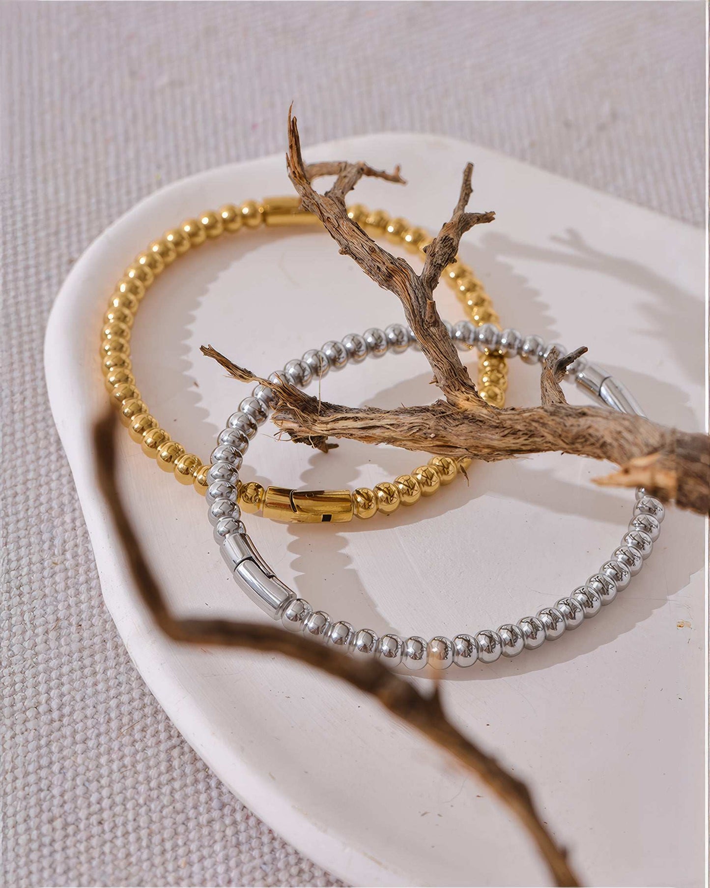 LUXE Beaded Bangle Bracelet - Gold - Angled View - Ohh Glam