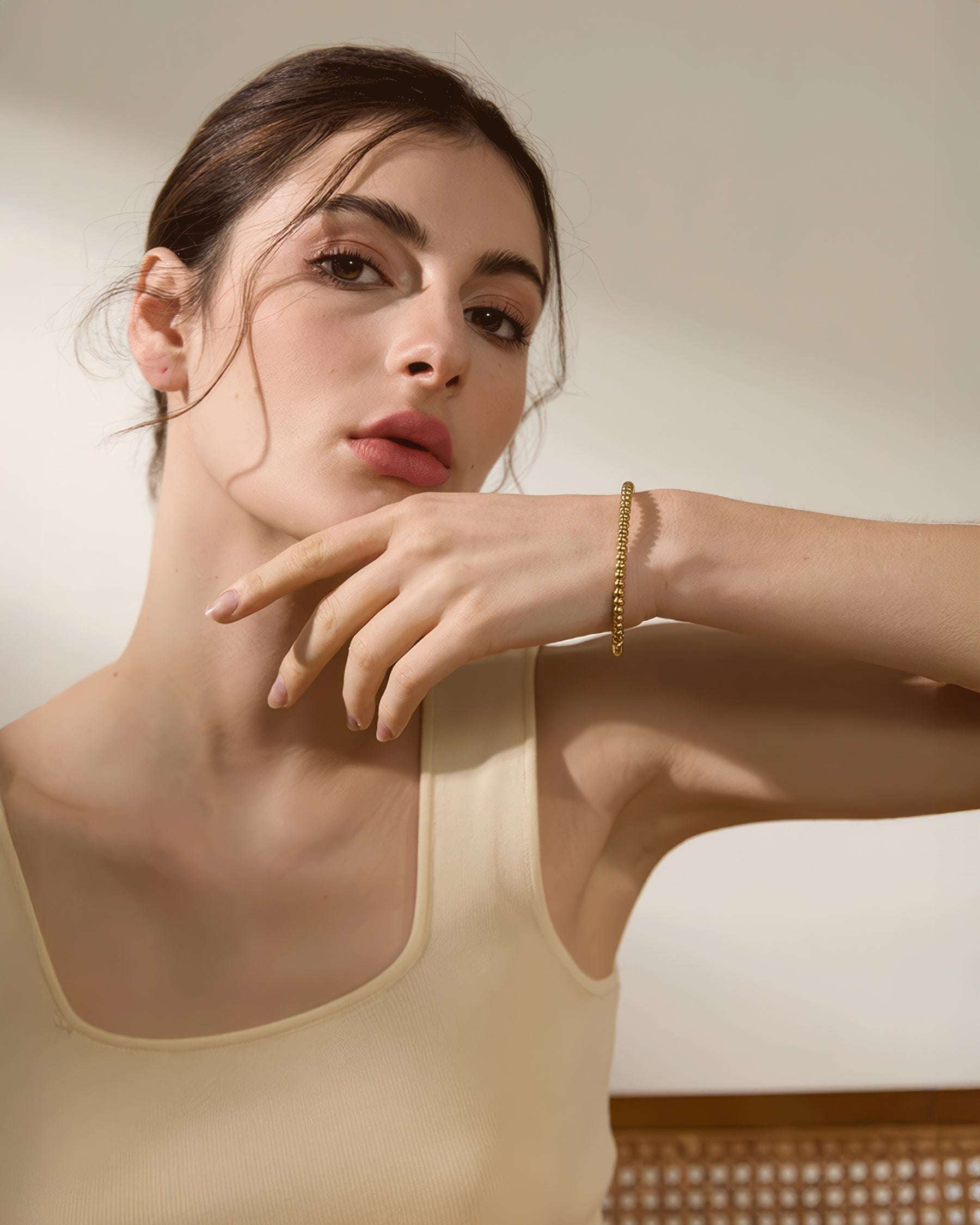 LUXE Beaded Bangle Bracelet - Gold - Additional View - Ohh Glam