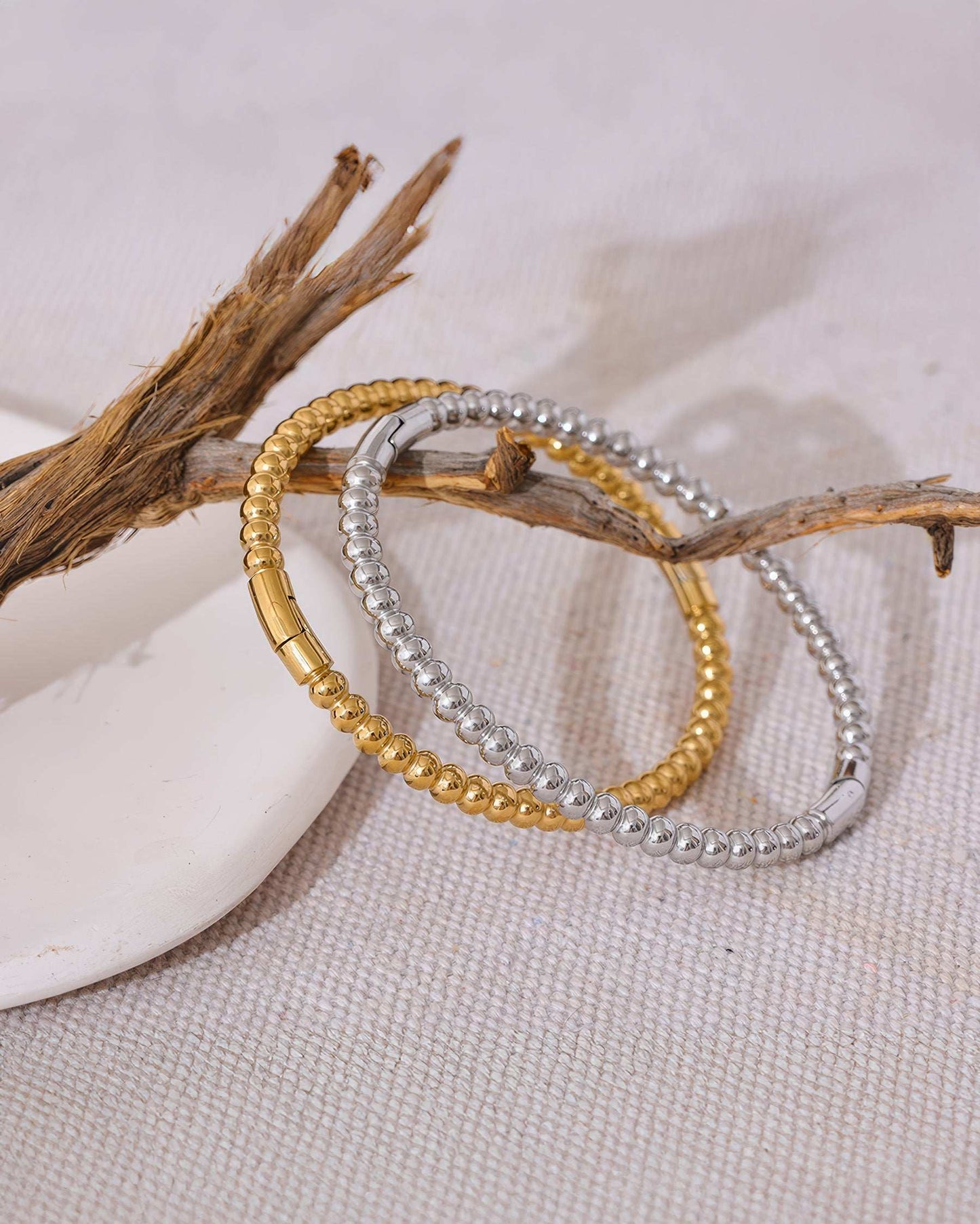 LUXE Beaded Bangle Bracelet - Gold - Angled View - Ohh Glam