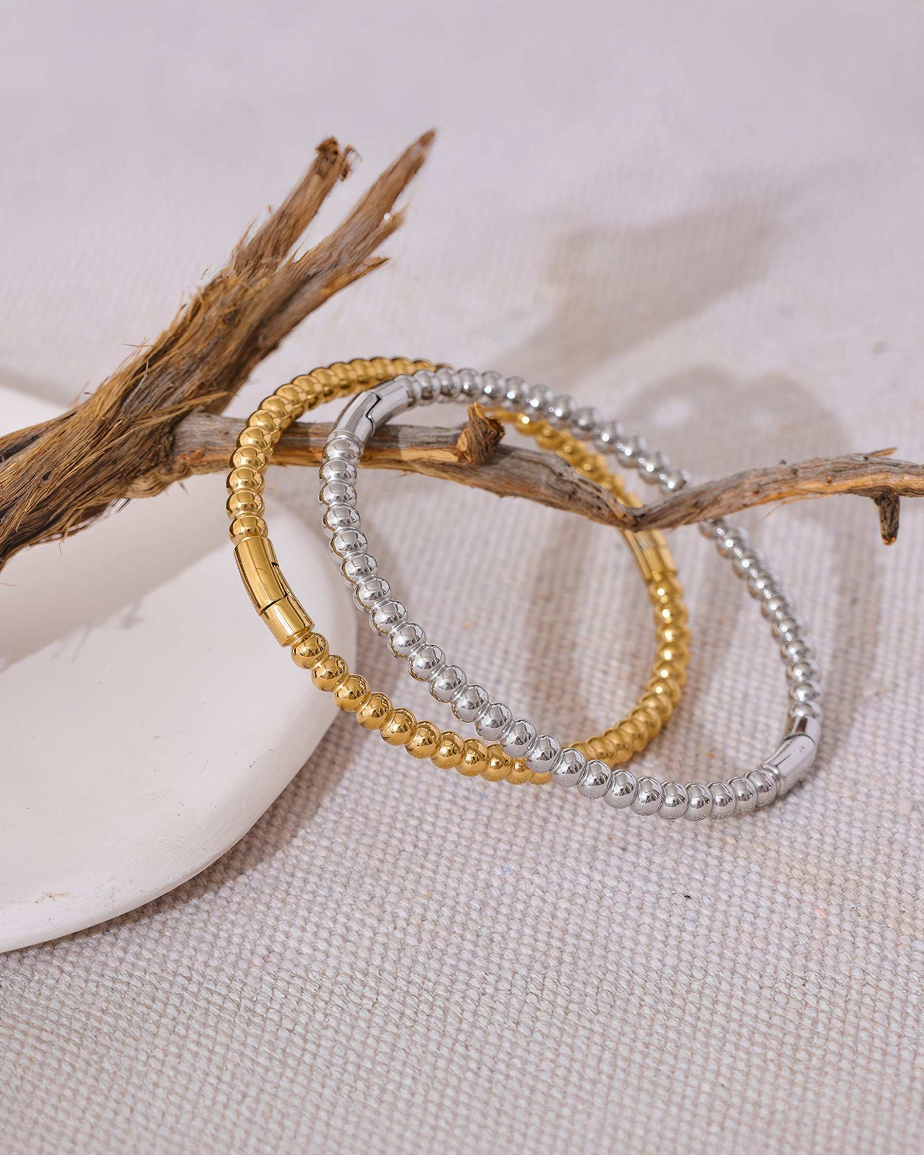LUXE Beaded Bangle Bracelet - Gold - Additional View - Ohh Glam