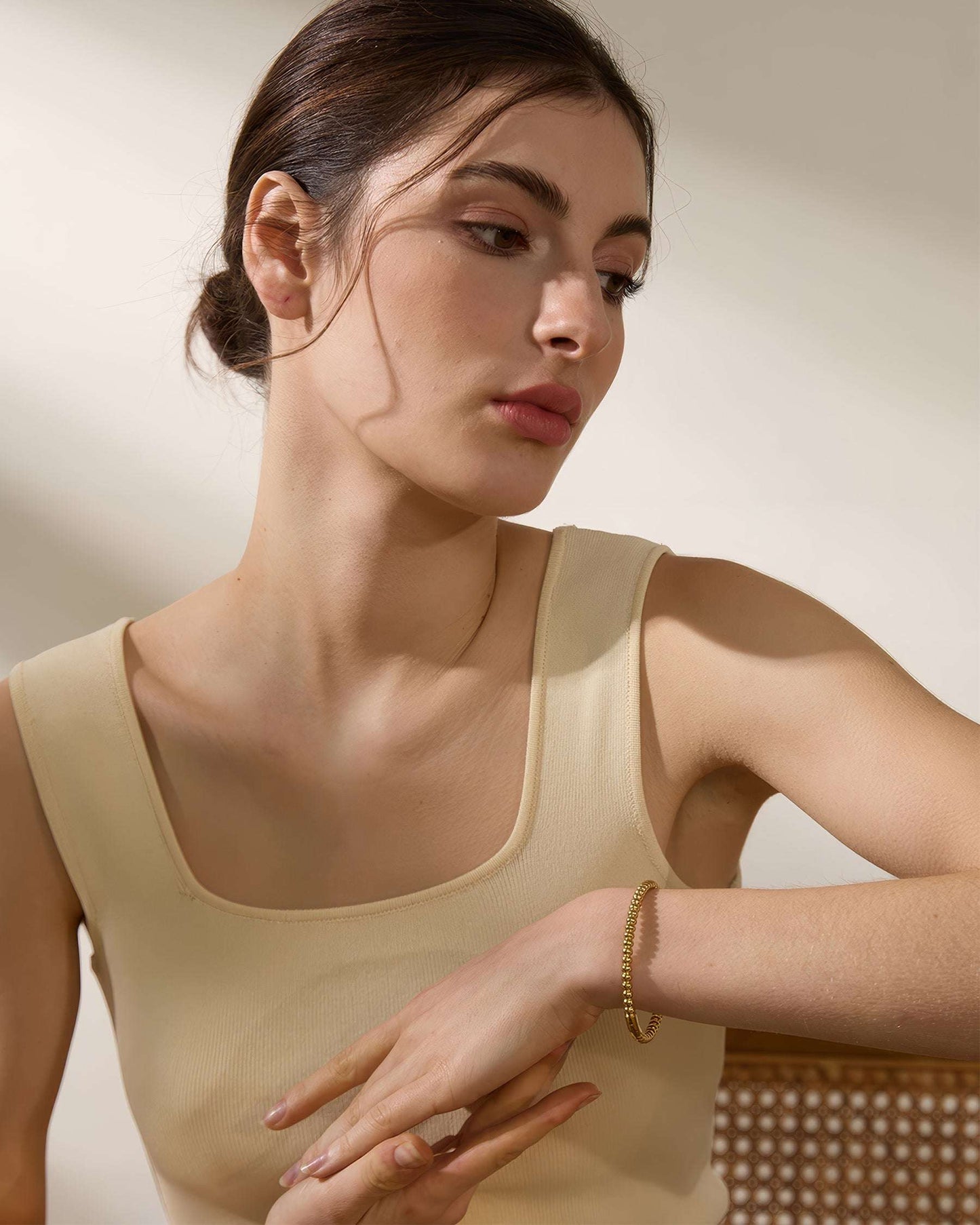 LUXE Beaded Bangle Bracelet - Gold - Angled View - Ohh Glam