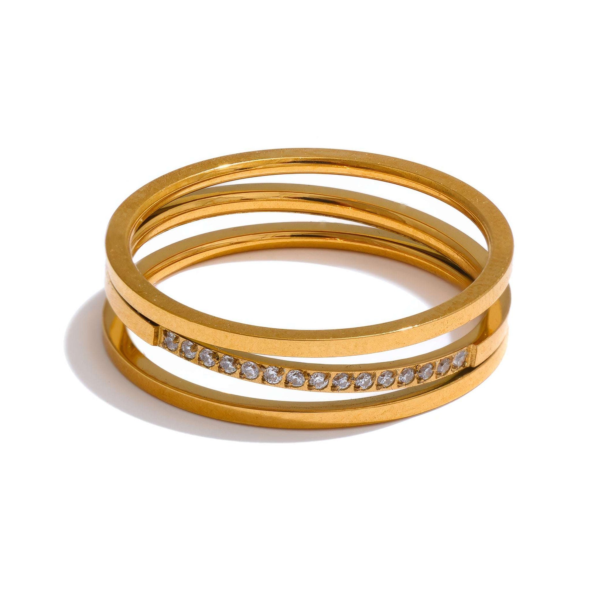 Double Band Cubic Zirconia Ring - Gold - Additional View - Ohh Glam