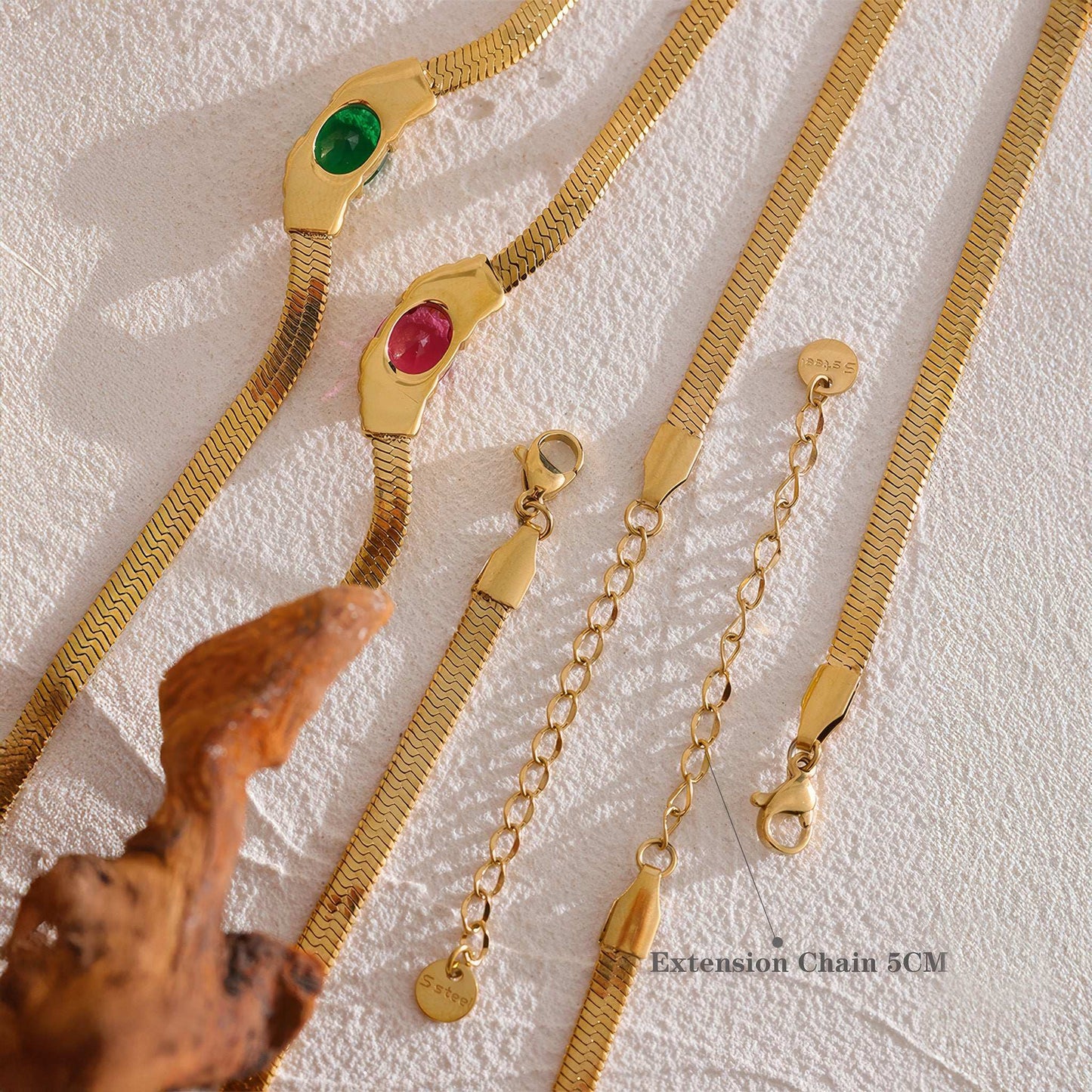 Emerald Snake Chain Necklace - Gold - Additional View - Ohh Glam