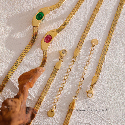 Emerald Snake Chain Necklace - Gold - Additional View - Ohh Glam