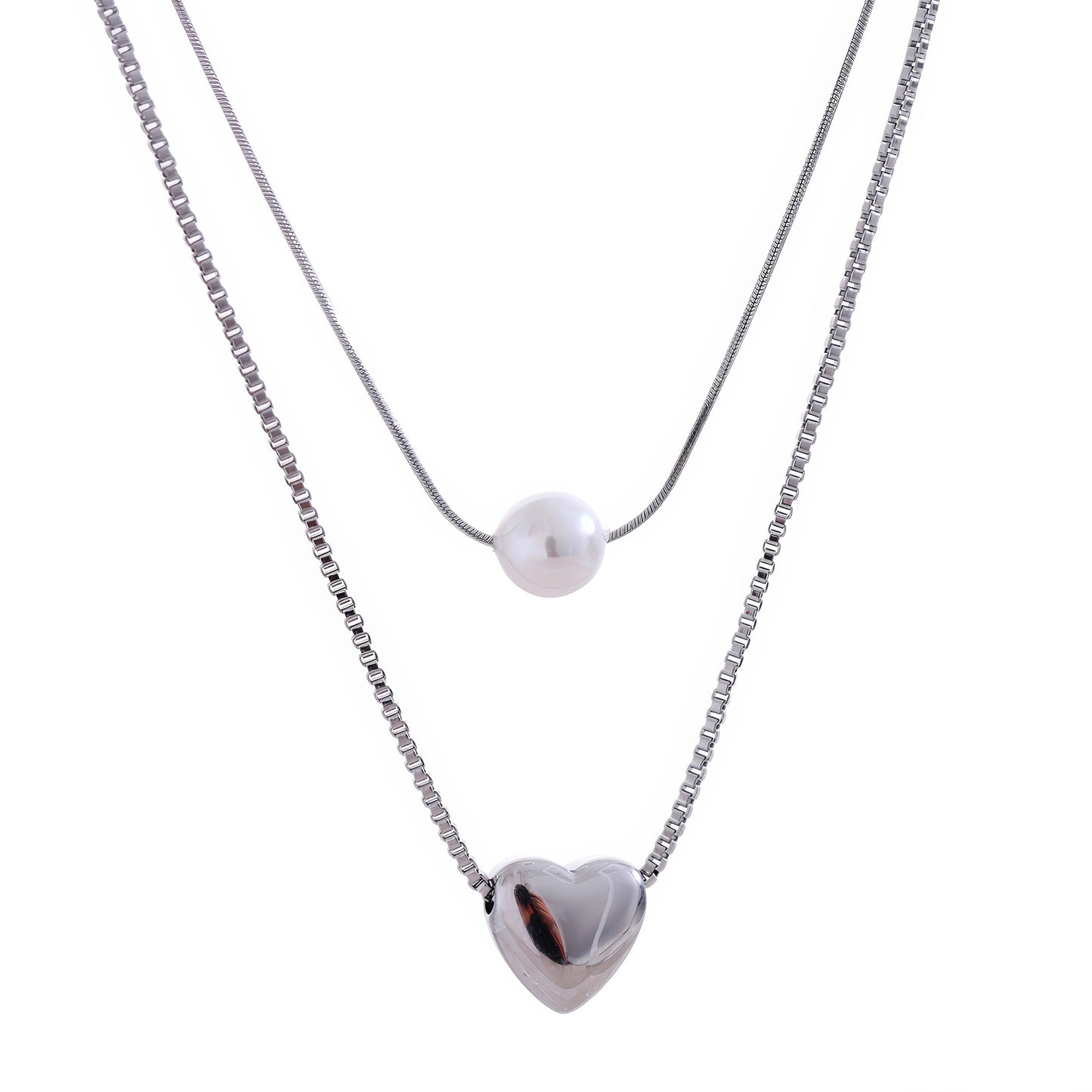 Layered Pearl & Heart Necklace - Gold - Additional View - Ohh Glam