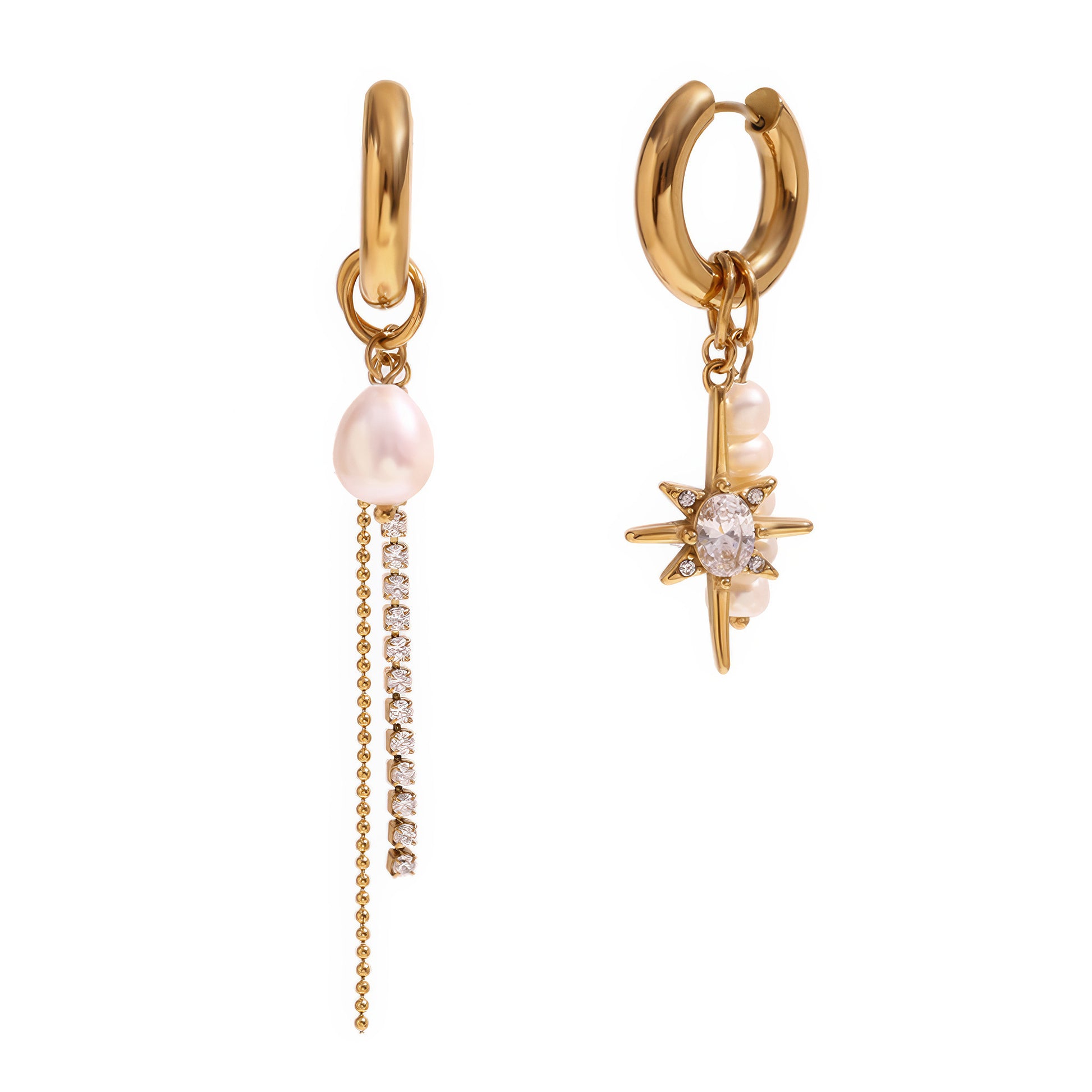 Luxe Pearl & Crystal Drop Earrings - Gold - Front View - Ohh Glam