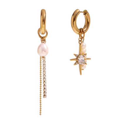 Luxe Pearl & Crystal Drop Earrings - Gold - Front View - Ohh Glam