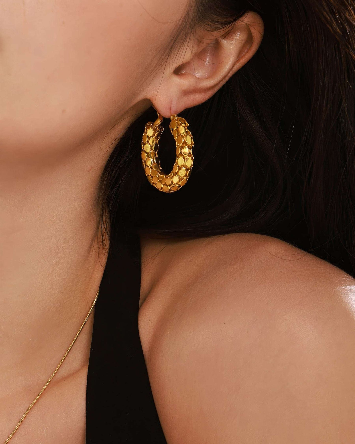 MERMAID Scale Hoop - Gold - Back View - Ohh Glam