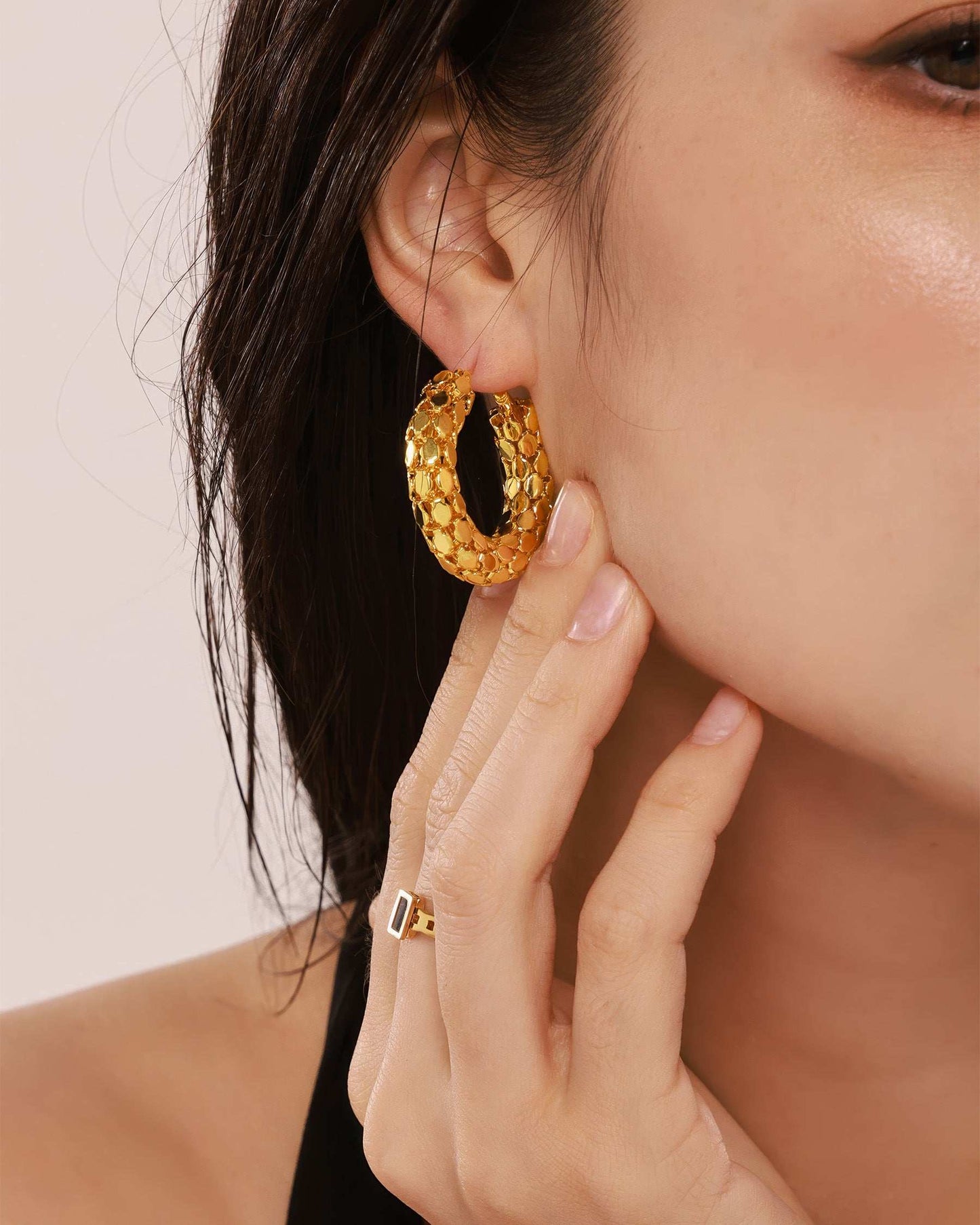 MERMAID Scale Hoop - Gold - Additional View - Ohh Glam