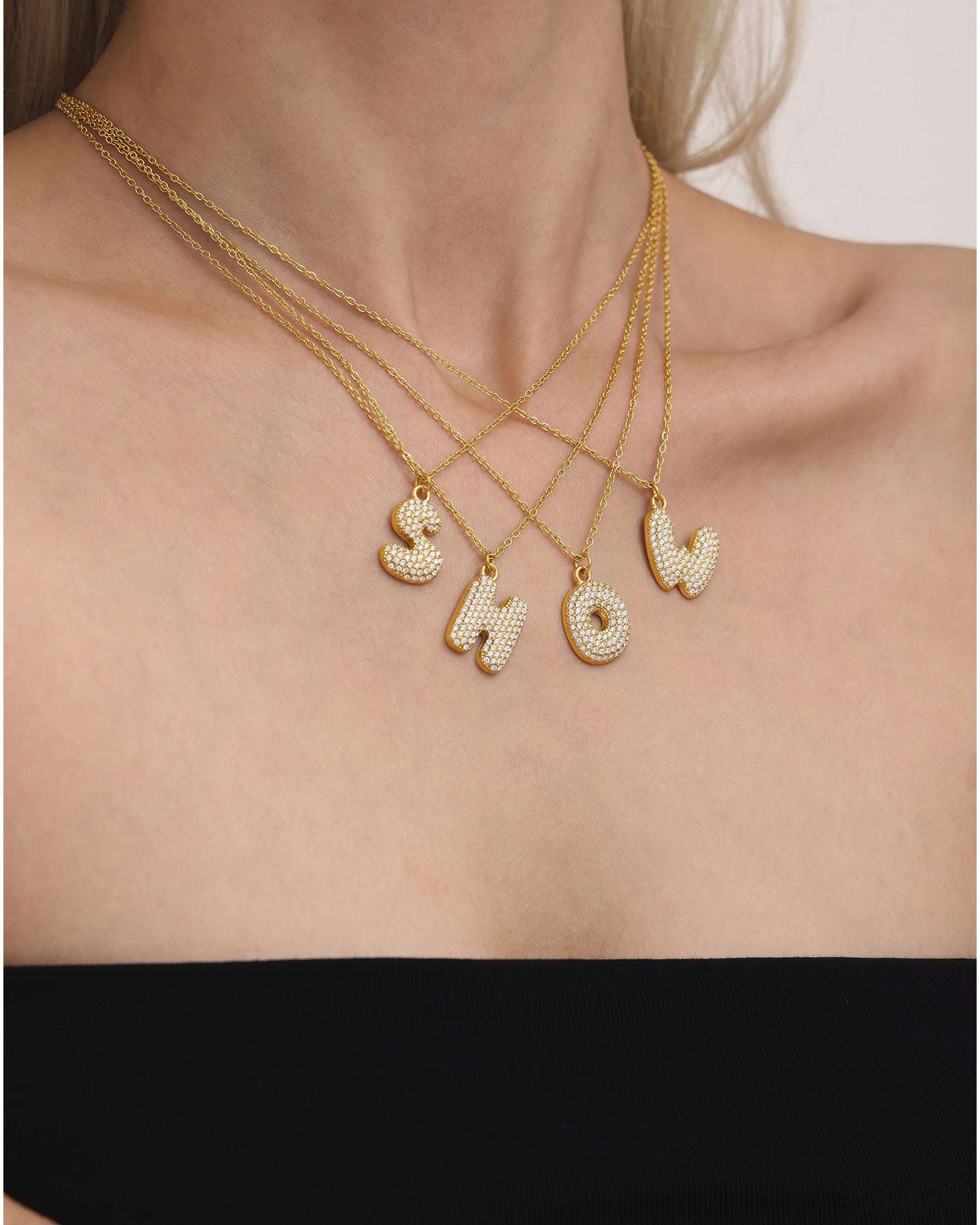 MONARCH Initial Crystal Necklace - Gold - Additional View - Ohh Glam