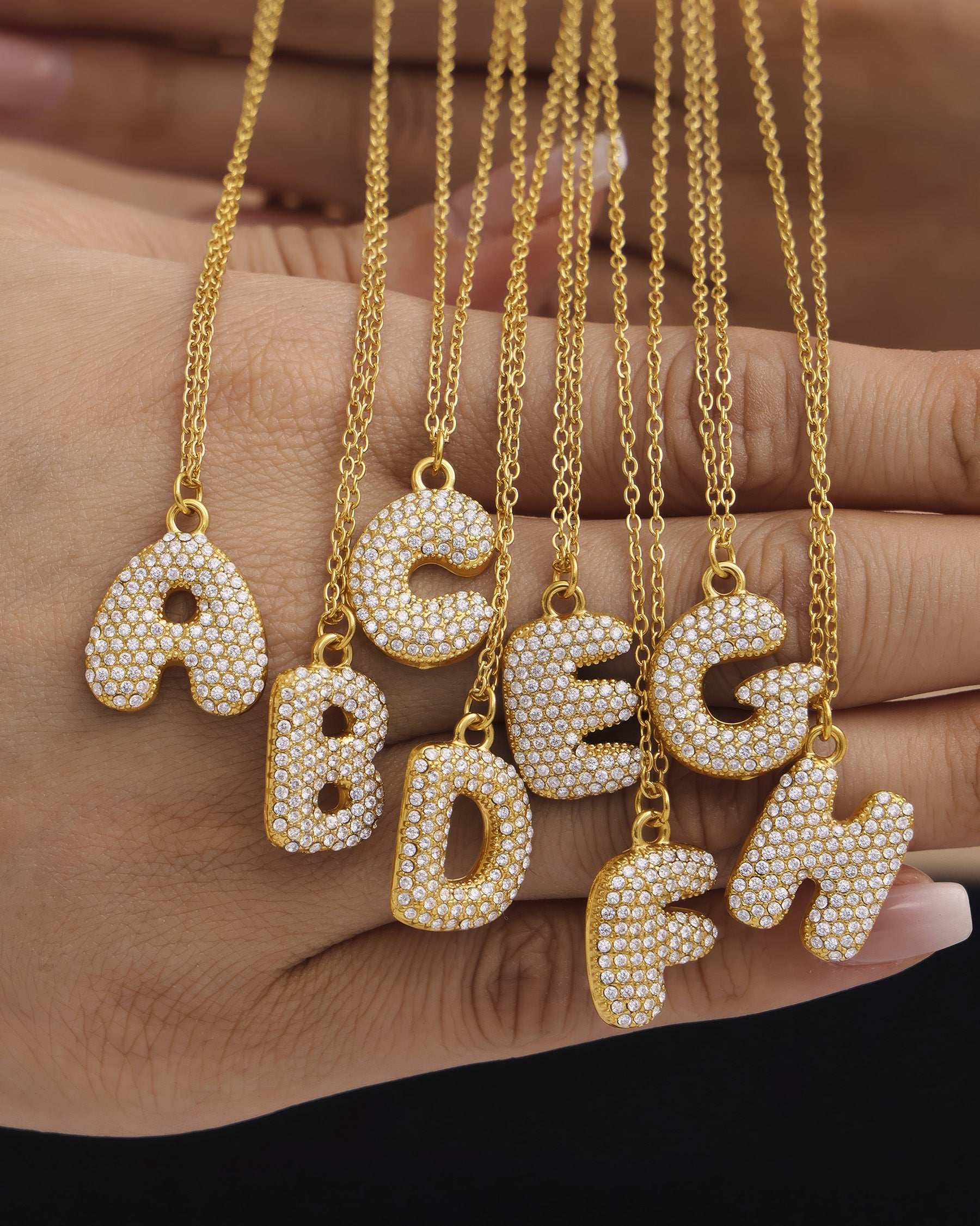 MONARCH Initial Crystal Necklace - Gold - Back View - Ohh Glam