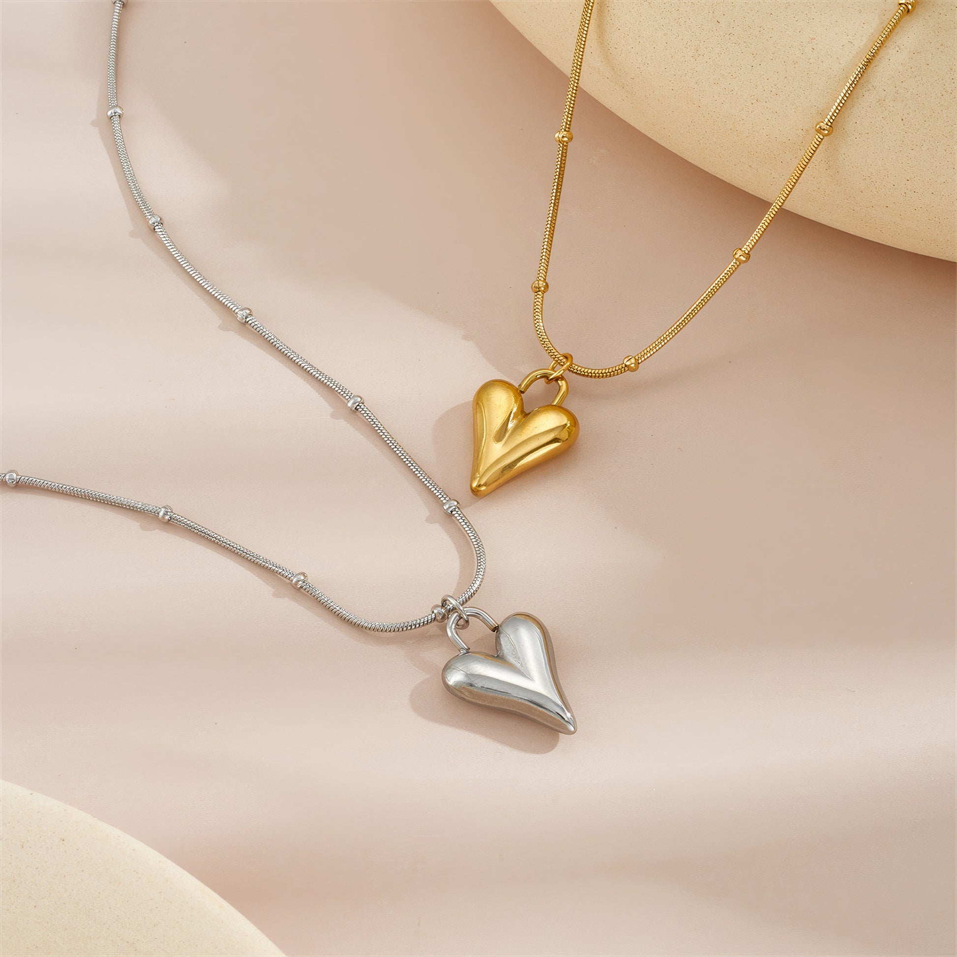 Modern Heart Pendant - Gold - Back View - Ohh Glam