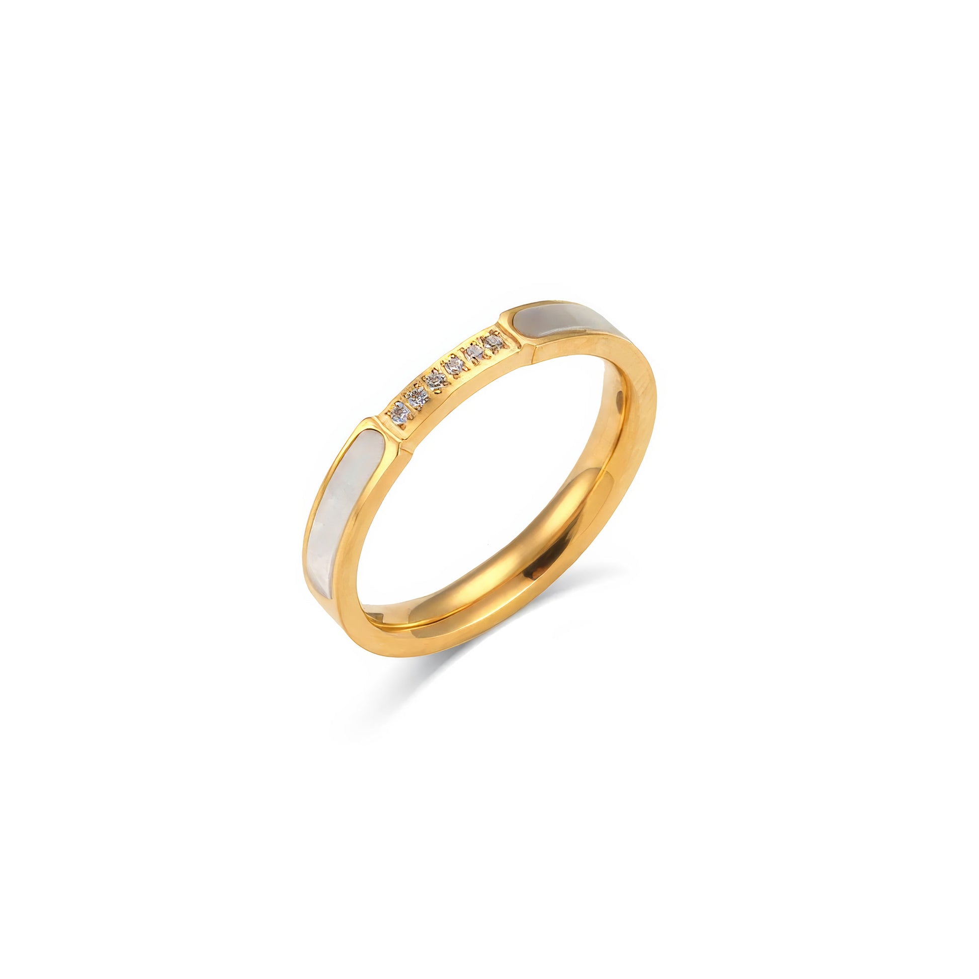 Mother of Pearl Zircon Ring - Gold - Front View - Ohh Glam