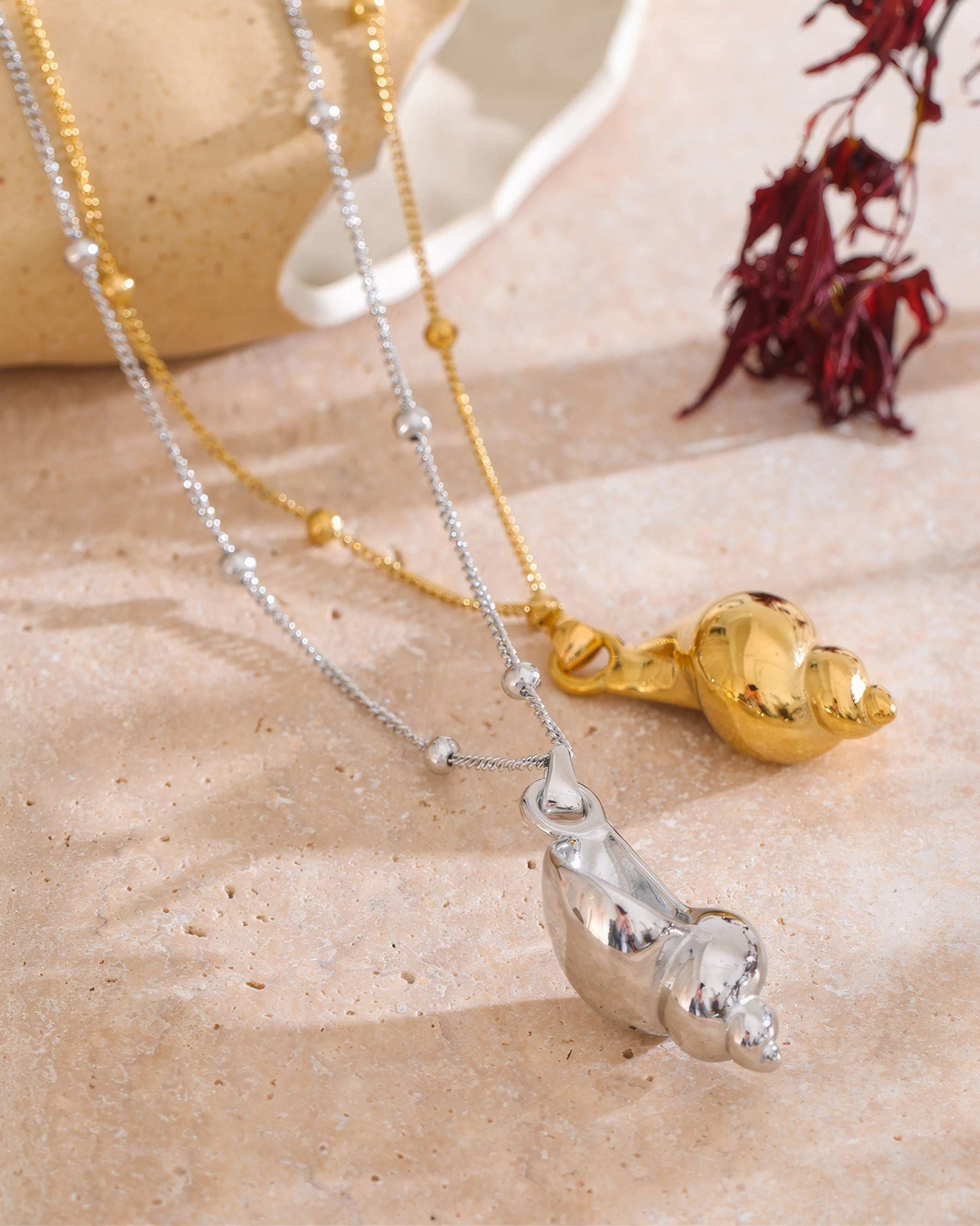 OCEANA Shell Pendant Necklace - Gold - Back View - Ohh Glam