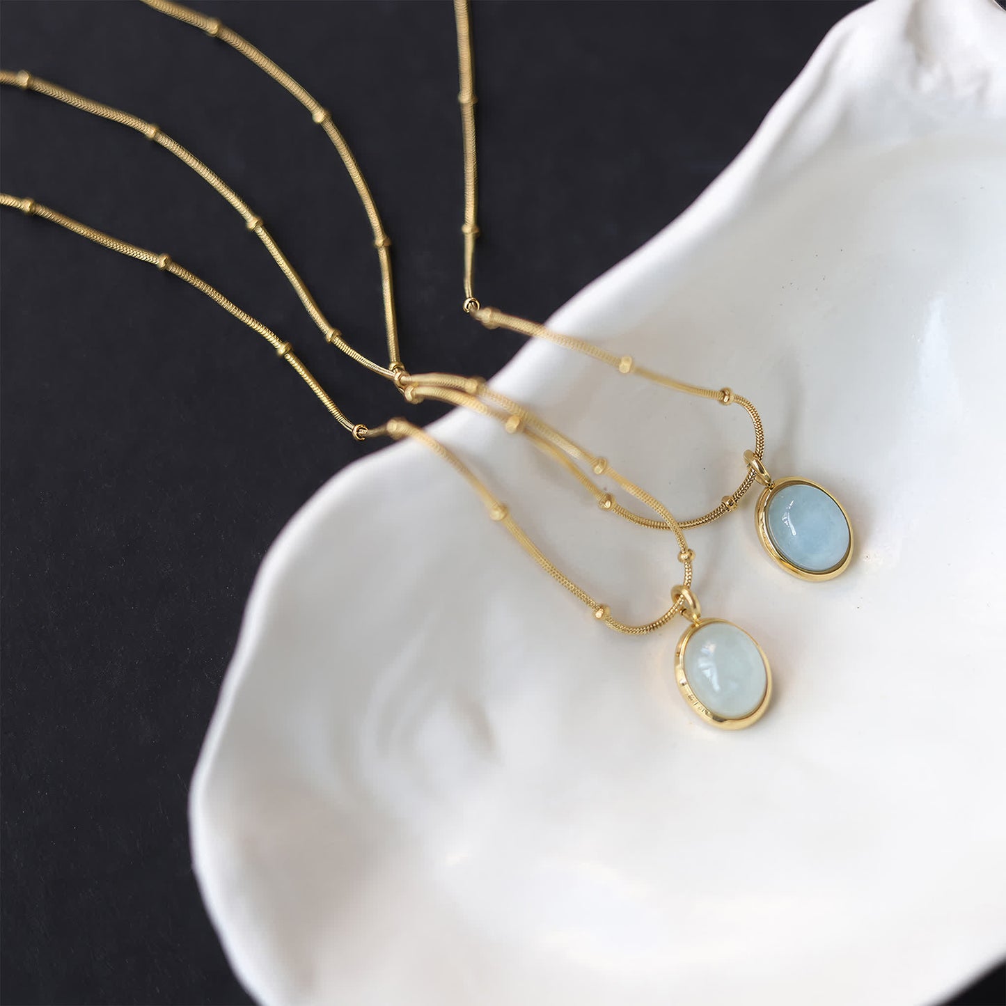 OCEAN Aquamarine Necklace - Gold - Back View - Ohh Glam