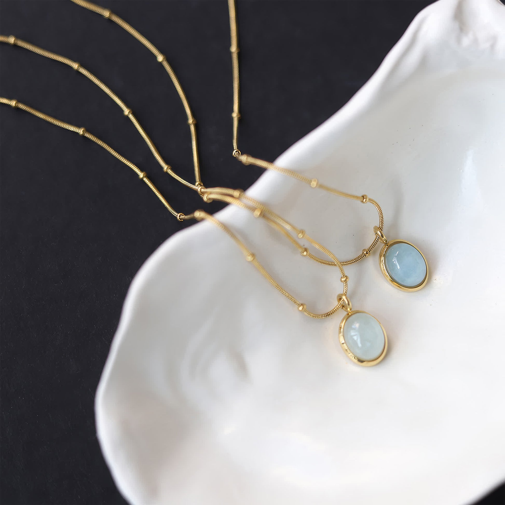 OCEAN Aquamarine Necklace - Gold - Back View - Ohh Glam