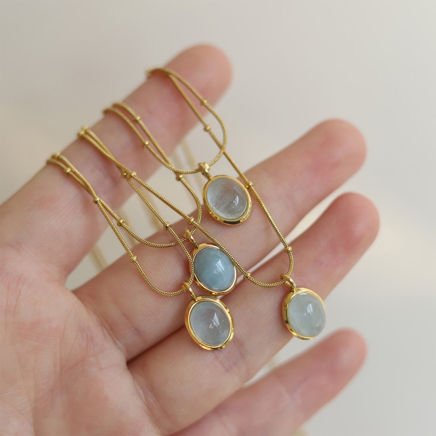 OCEAN Aquamarine Necklace - Gold - Detail View - Ohh Glam