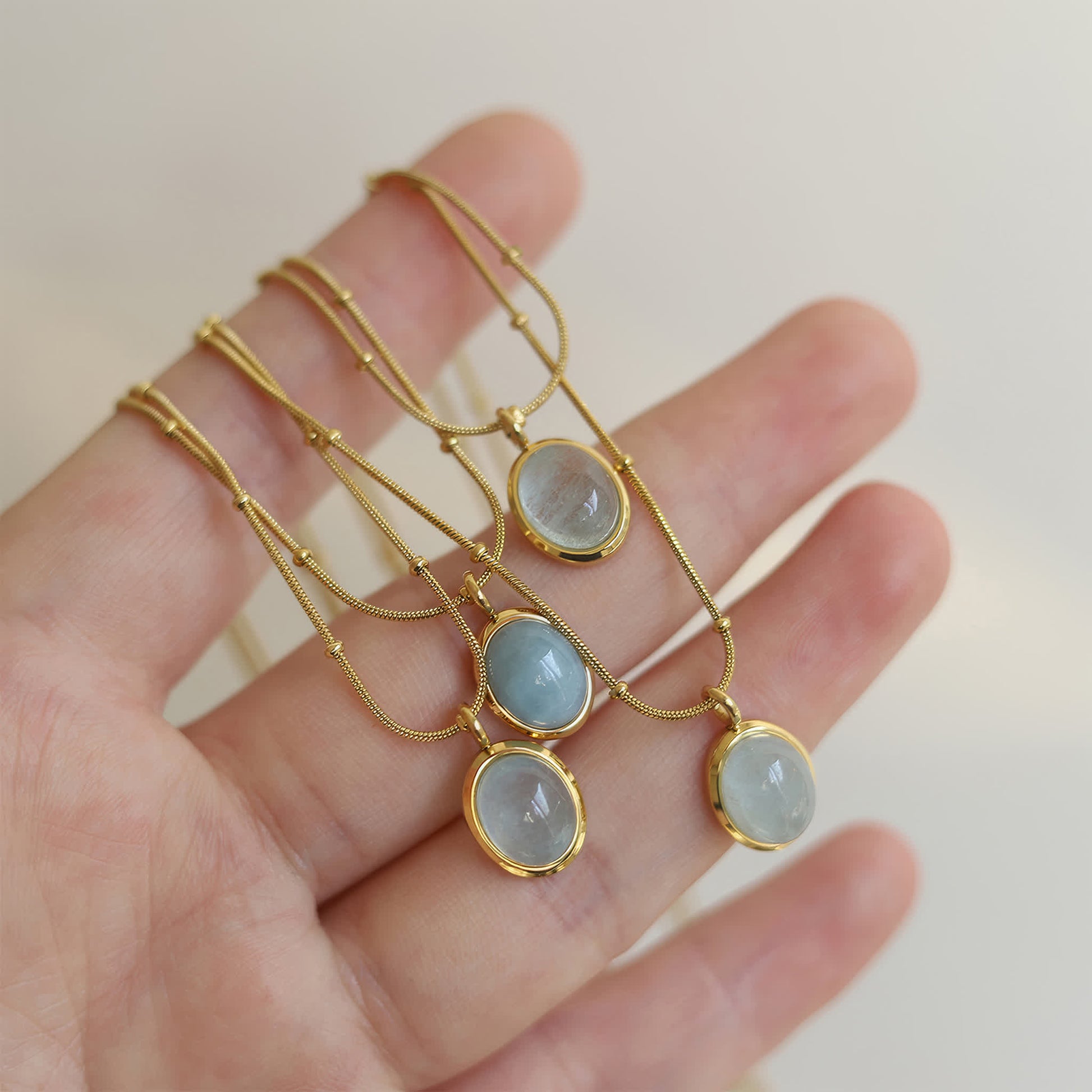 OCEAN Aquamarine Necklace - Gold - Detail View - Ohh Glam