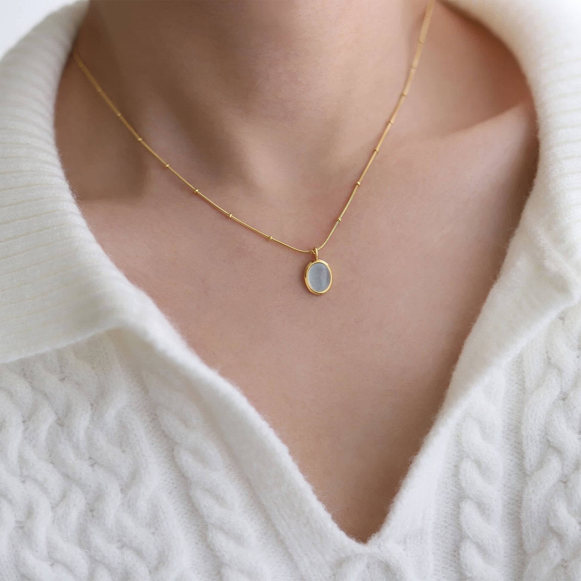 OCEAN Aquamarine Necklace - Gold - Additional View - Ohh Glam
