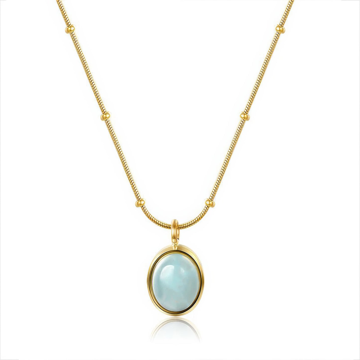 OCEAN Aquamarine Necklace - Gold - Front View - Ohh Glam