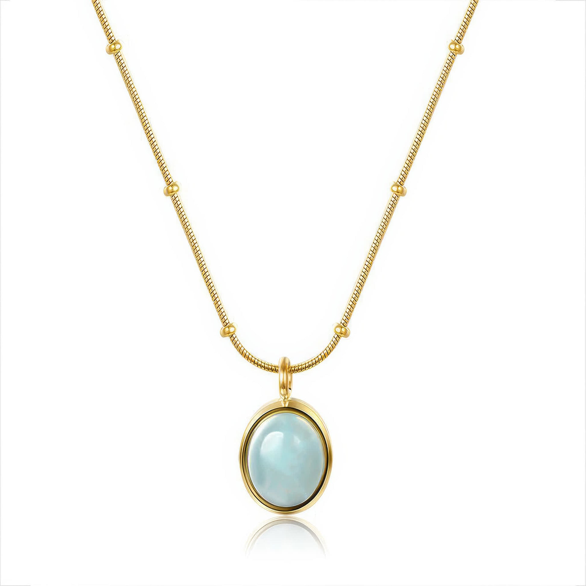 OCEAN Aquamarine Necklace - Gold - Front View - Ohh Glam