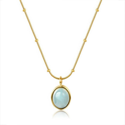 OCEAN Aquamarine Necklace - Gold - Front View - Ohh Glam