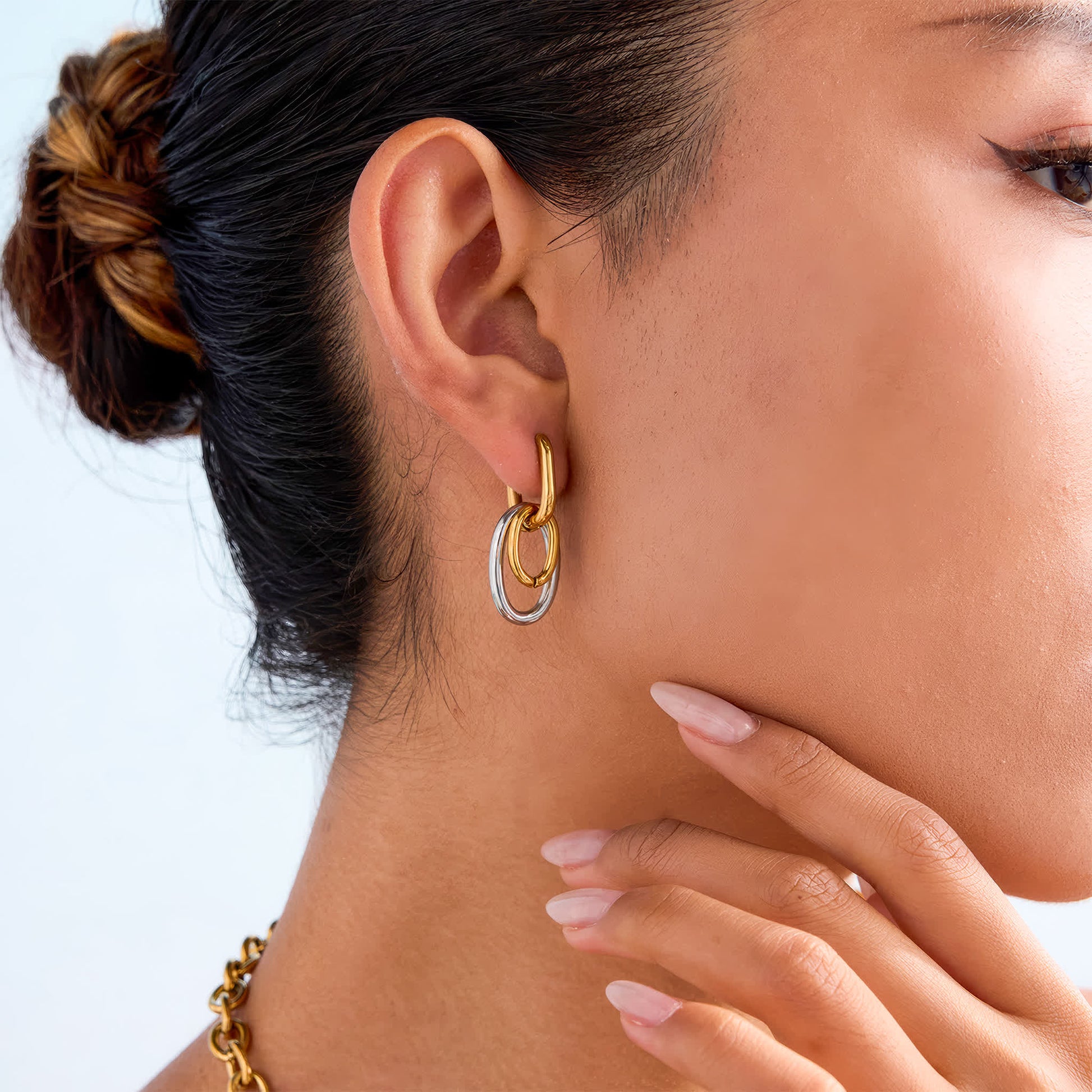 ORBIT Link Hoops - Gold - Side View - Ohh Glam