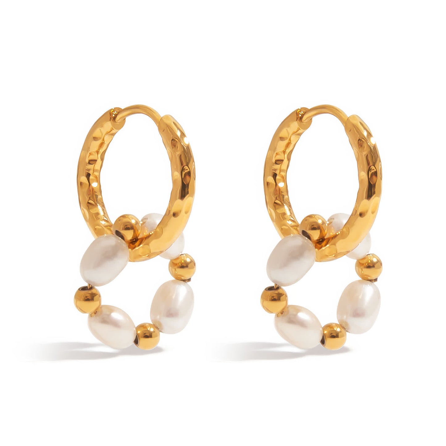 PEARL Ripple Hoops - Gold - Front View - Ohh Glam