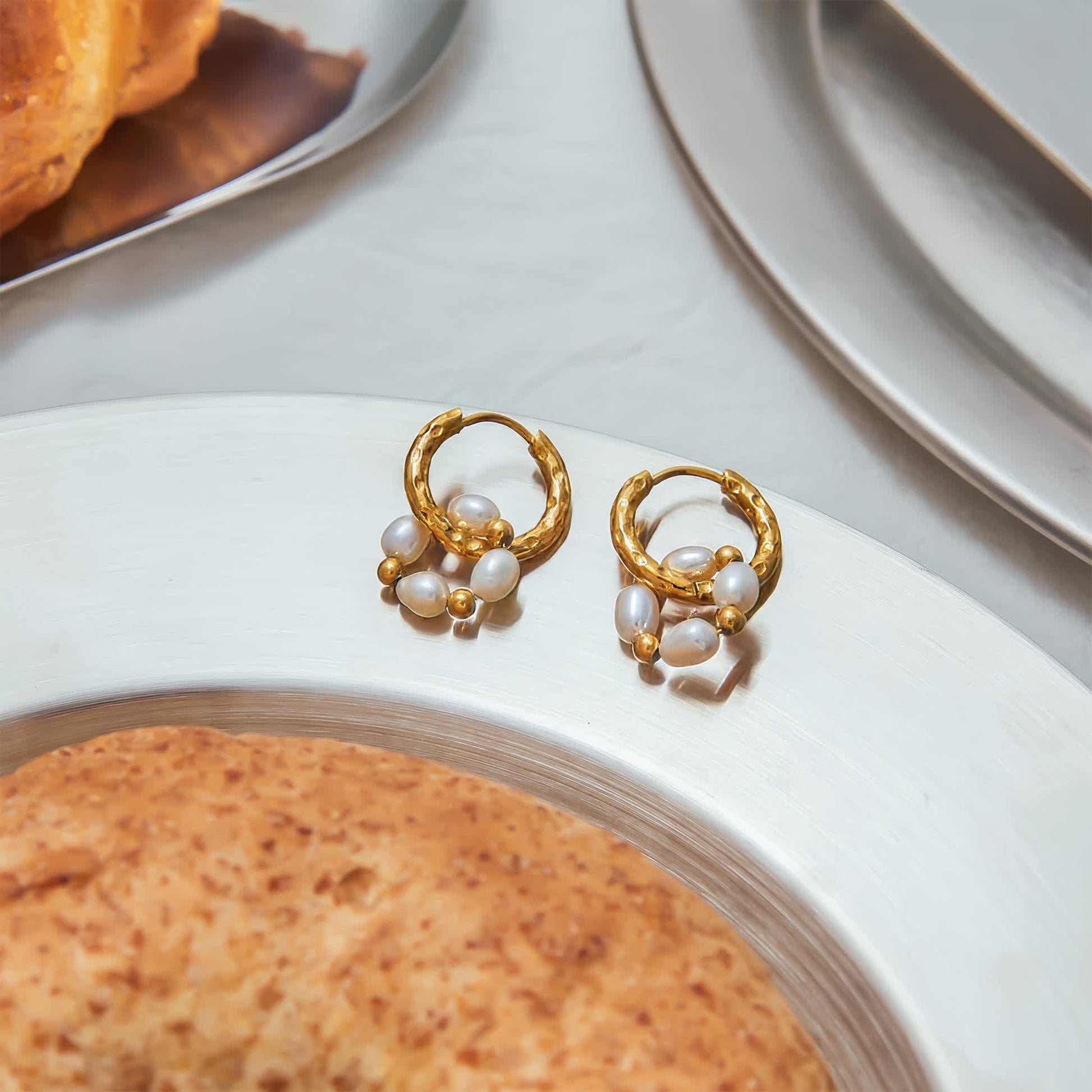 PEARL Ripple Hoops - Gold - Additional View - Ohh Glam