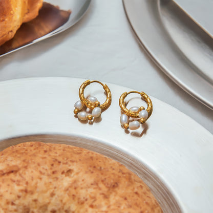 PEARL Ripple Hoops - Gold - Additional View - Ohh Glam