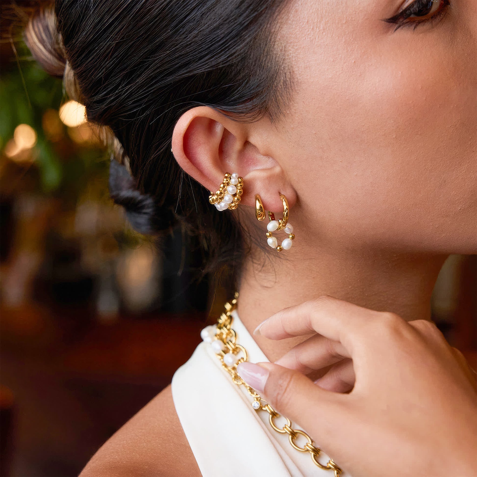 PEARL Ripple Hoops - Gold - Detail View - Ohh Glam