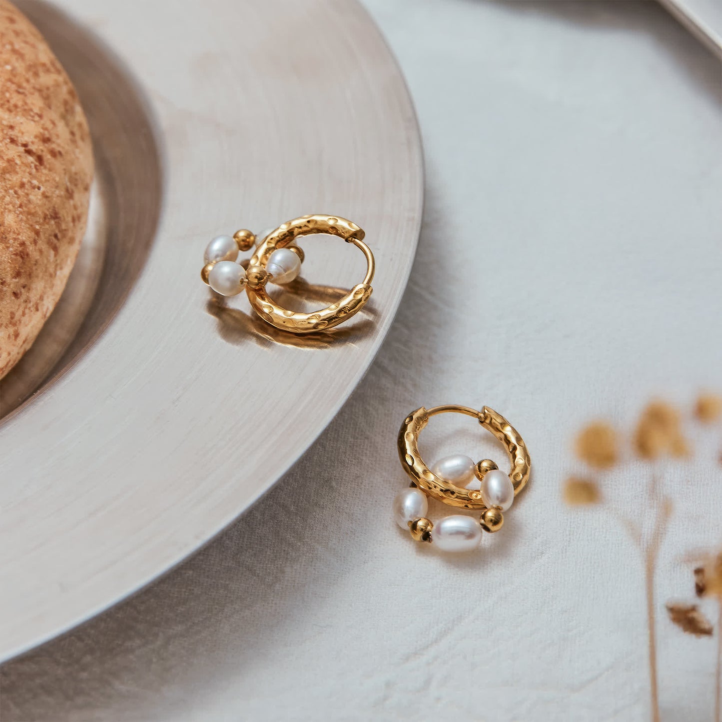 PEARL Ripple Hoops - Gold - Back View - Ohh Glam