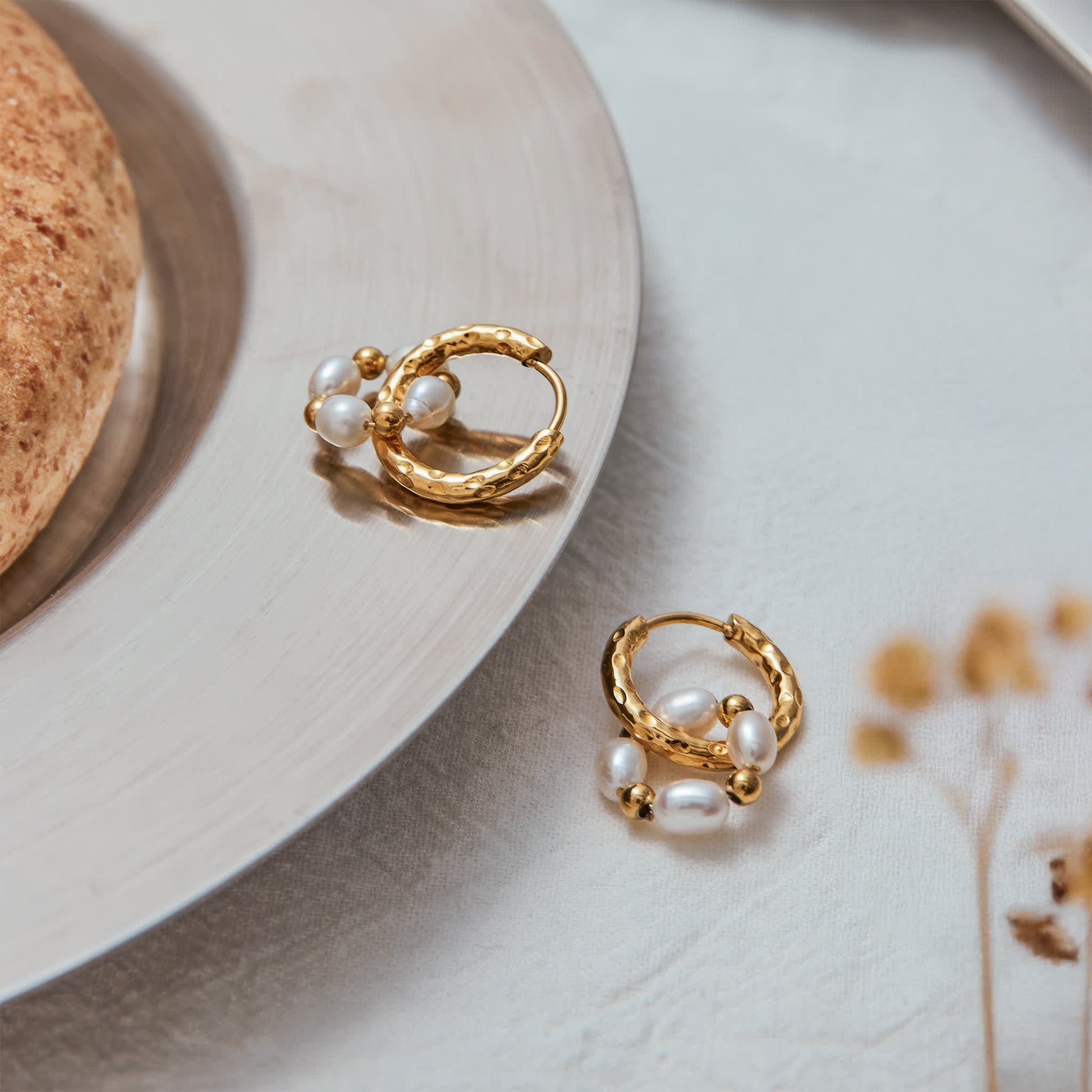 PEARL Ripple Hoops - Gold - Back View - Ohh Glam