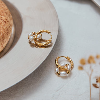 PEARL Ripple Hoops - Gold - Back View - Ohh Glam