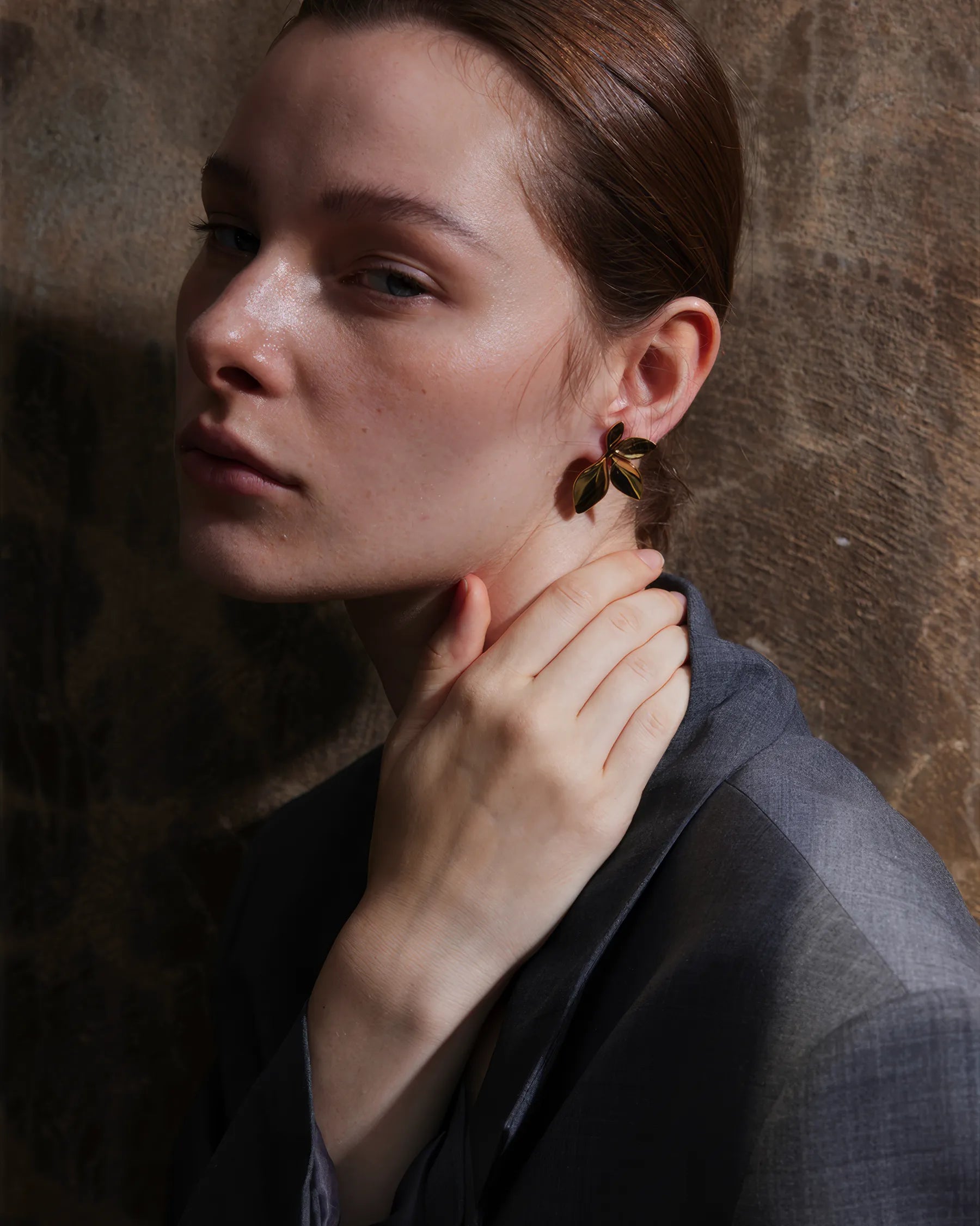 PETAL Bloom Stud Earrings - Gold - Side View - Ohh Glam