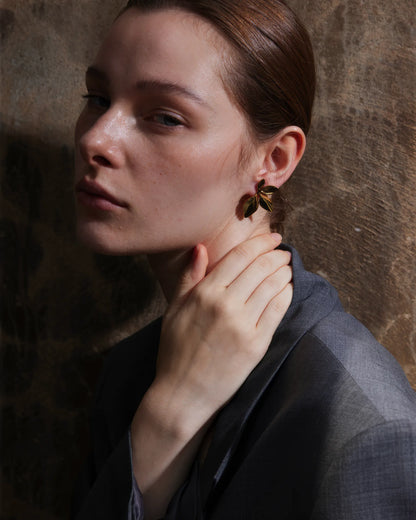 PETAL Bloom Stud Earrings - Gold - Side View - Ohh Glam