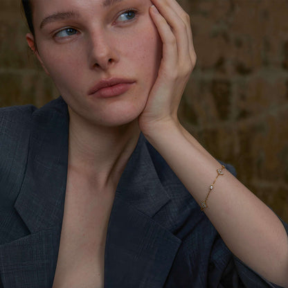 LUNA CZ Flower Chain Bracelet - Gold - Additional View - Ohh Glam