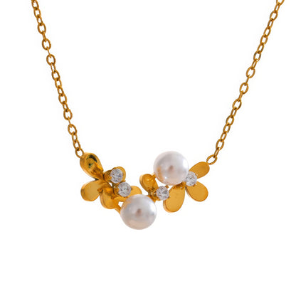 Pearl Blossom Necklace - Gold - Front View - Ohh Glam