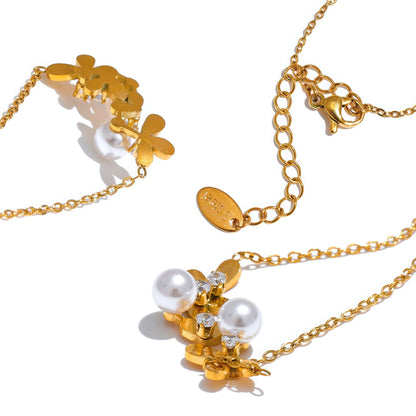 Pearl Blossom Necklace - Gold - Additional View - Ohh Glam