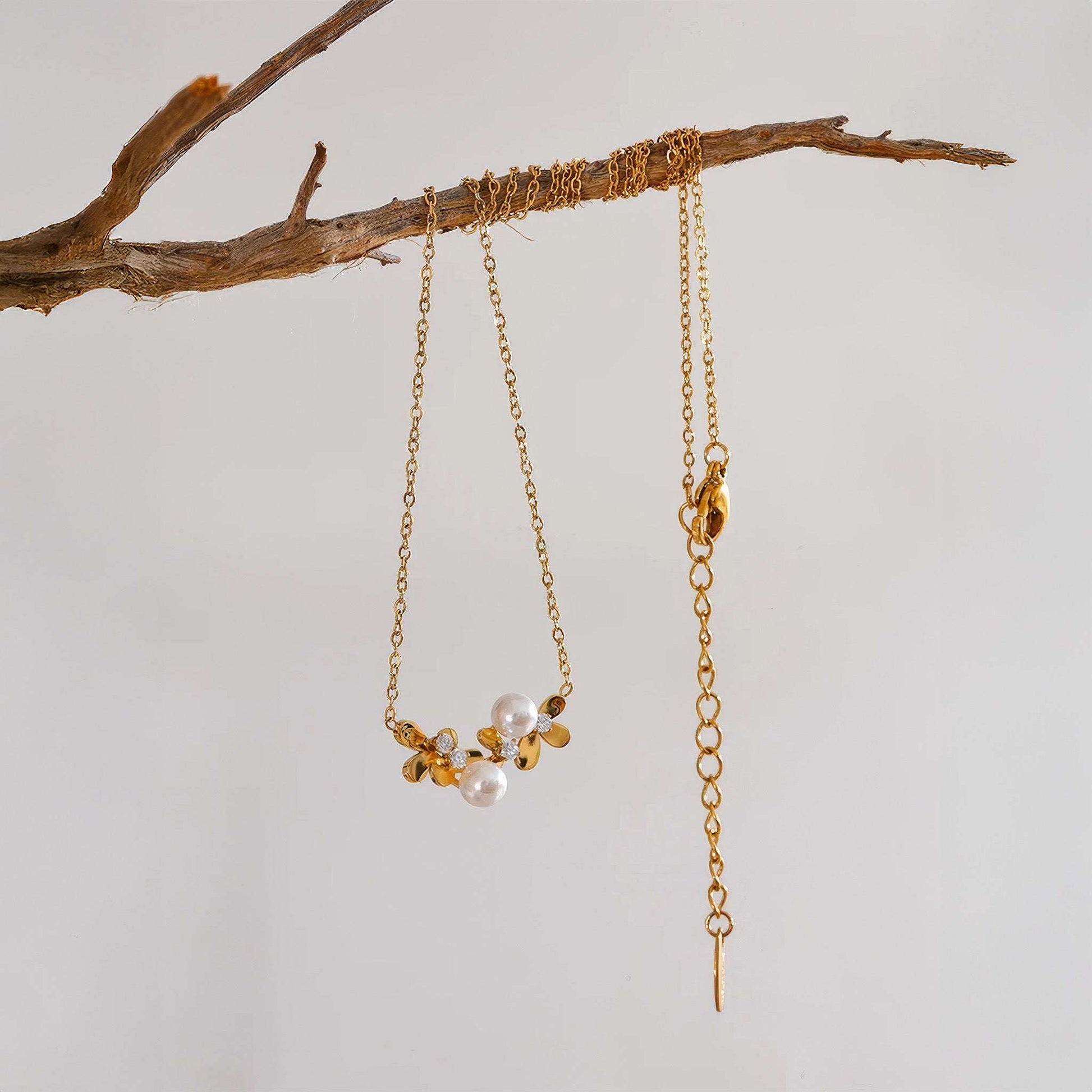 Pearl Blossom Necklace - Gold - Additional View - Ohh Glam