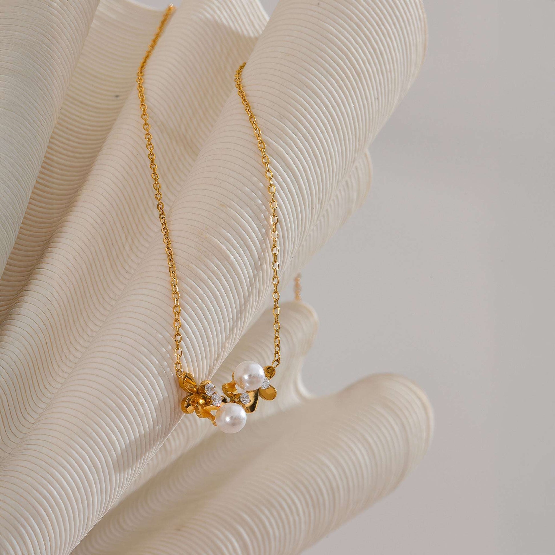 Pearl Blossom Necklace - Gold - Additional View - Ohh Glam