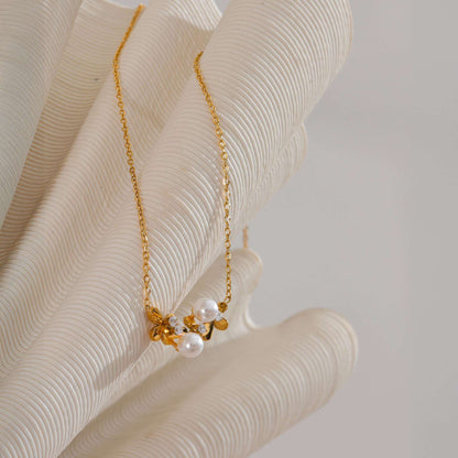 Pearl Blossom Necklace - Gold - Additional View - Ohh Glam